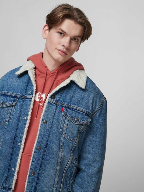 Jacheta din denim cu captuseala de blana shearling sintetica [5]