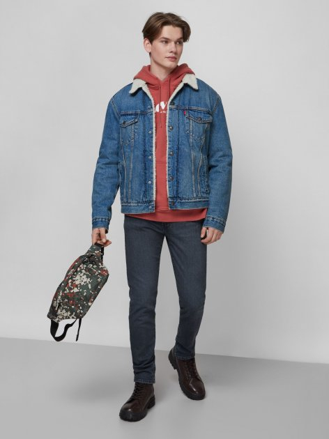 Jacheta din denim cu captuseala de blana shearling sintetica [4]