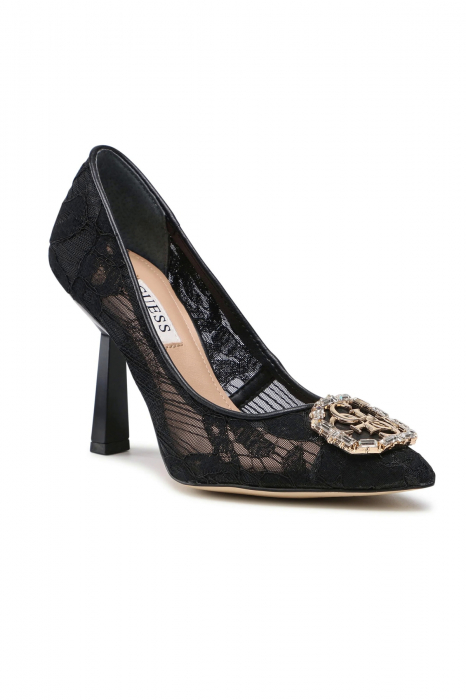 Pantofi Guess cu dantela, varf ascutit si aplicatie logo metalica [2]