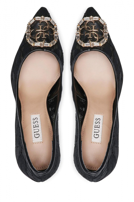 Pantofi Guess cu dantela, varf ascutit si aplicatie logo metalica [5]