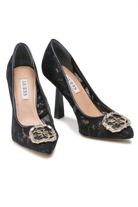 Pantofi Guess cu dantela, varf ascutit si aplicatie logo metalica [3]