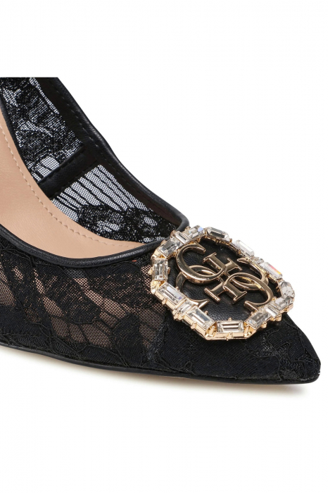 Pantofi Guess cu dantela, varf ascutit si aplicatie logo metalica [7]