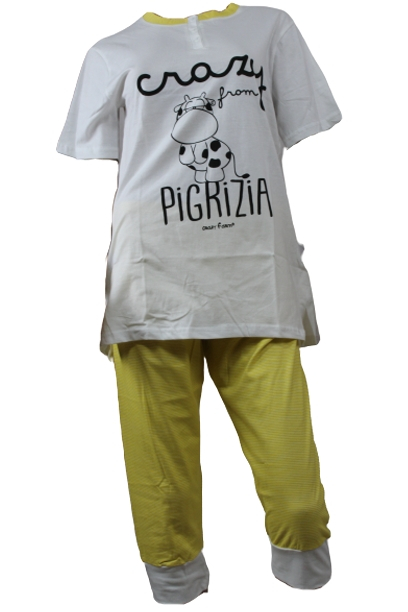 Pijamale scurte dama,Crazy Farm, Alb/Galben, Marime S [1]