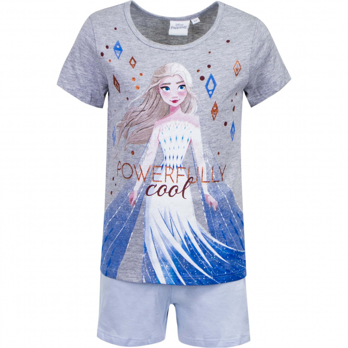 Pijamale scurte fete, Frozen powerfully cool, Gri 4 ani [1]