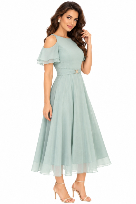 Rochie Eleganta Midi StarShinerS cu Umeri Decupati si Volane [3]