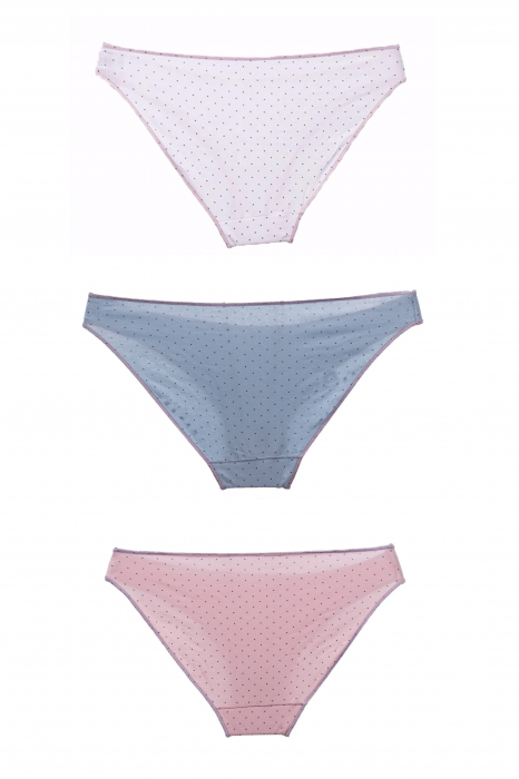 Set 3 mini slip dama, Cotonella,Alb/Albastru/Roz, Marime  L [2]