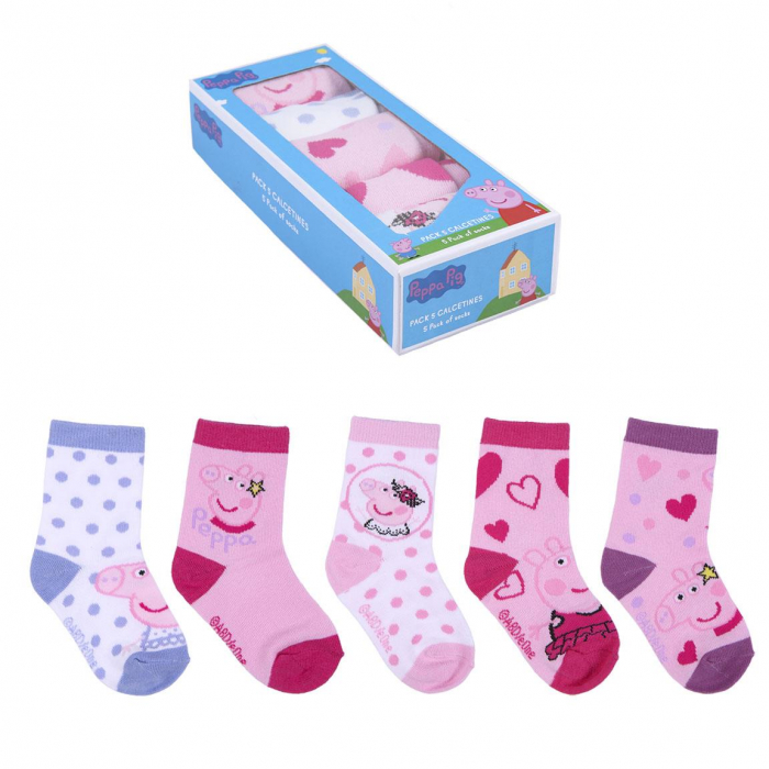 Set 5 Sosete bebe Peppa Pig,Multicolor, Marime 15/16 [9]