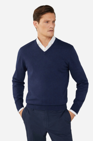 Pulovere barbati - Pulover barbati Hackett London din bumbac si matase cu guler in V