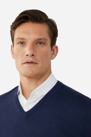 Pulover barbati Hackett London din bumbac si matase cu guler in V [3]
