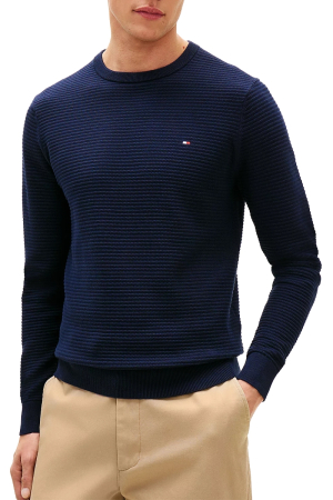 Pulovere barbati - Pulover barbati Tommy Hilfiger bleumarin cu logo brodat