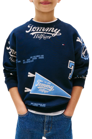 Bluze copii - Bluza copii Tommy Hilfiger KB0KB09804T bleumarin cu imprimeu logo