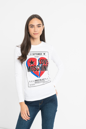 Bluze dama - Bluza dama Love Moschino cu decolteu la baza gatului, imprimeu logo si grafic