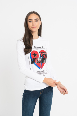 Bluza dama Love Moschino cu decolteu la baza gatului, imprimeu logo si grafic [5]