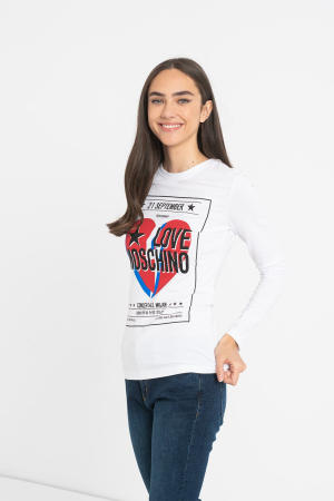 Bluza dama Love Moschino cu decolteu la baza gatului, imprimeu logo si grafic [3]