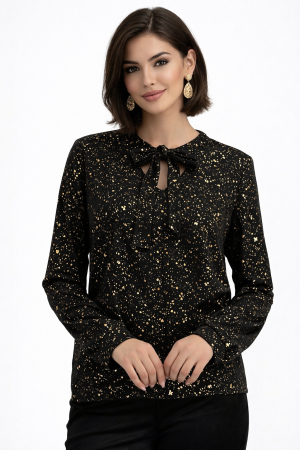 Pulovere dama - Bluza din catifea cu insertii aurii si guler tip esarfa – dam