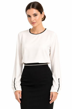 Pulovere dama - Elegant georgette blouse with a relaxed fit and pearl details