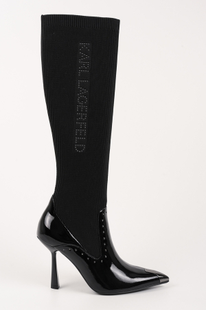 Cizme dama - Cizme dama Karl Lagerfeld KL31373 negre din piele lacuita si material textil cu toc inalt