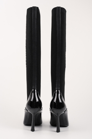 Cizme dama Karl Lagerfeld KL31373 negre din piele lacuita si material textil cu toc inalt [4]