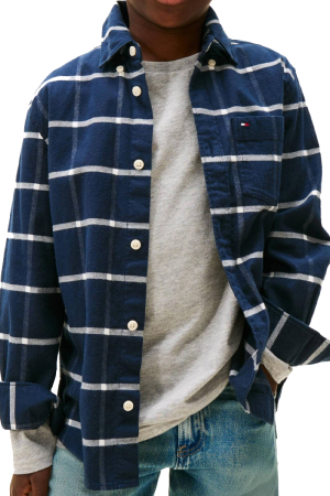 Toate Produsele - Camasa baieti Tommy Hilfiger KB0KB10096T albastra in carouri cu nasturi
