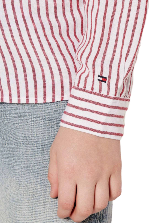 Camasa baieti Tommy Hilfiger KB0KB09630T alba cu dungi rosii si nasturi [2]