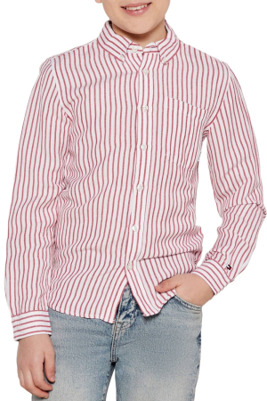 Toate Produsele - Camasa baieti Tommy Hilfiger KB0KB09630T alba cu dungi rosii si nasturi