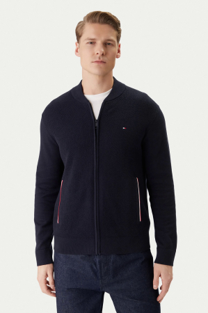 Pulovere barbati - Cardigan barbati Tommy Hilfiger bleumarin cu fermoar si logo