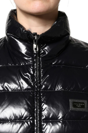Geaca puffer dama Dolce & Gabbana neagra lucioasa cu guler inalt [5]