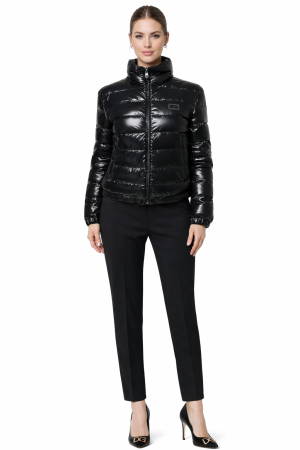 Selection Lux - Geaca puffer dama Dolce & Gabbana neagra lucioasa cu guler inalt