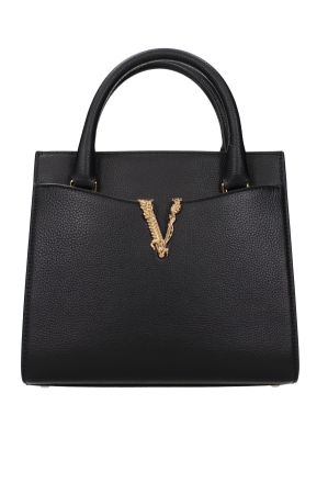 Accesorii - Geanta dama Versace neagra din piele naturala cu logo V metalic