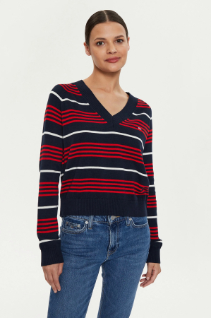 NOUTATI - Tommy Jeans Women's V-neck and Stripes Sweater DW0DW18652