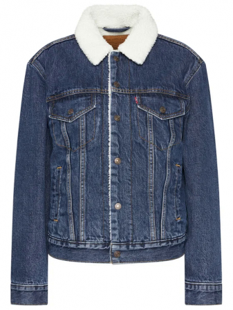 Jacheta Levi's, trucker de denim cu blana sherpa si buzunare pe piept [4]