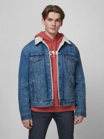 Geci si veste barbati - Jacheta din denim cu captuseala de blana shearling sintetica