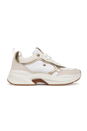 INCALTAMINTE - Pantofi dama Tommy Hilfiger FW0FW09204 alb cu auriu chunky runner din piele