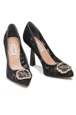 Pantofi Guess cu dantela, varf ascutit si aplicatie logo metalica [2]