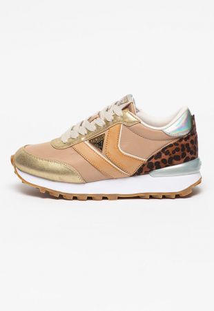 Tenisi dama - Pantofi sport Guess cu aspect colorblock si garnitura cu animal print
