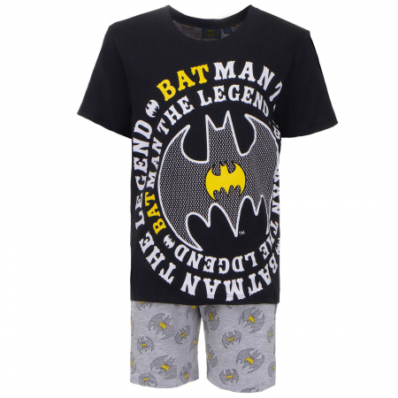 Pijamale copii - Pijama Batman The Legend, 4 ani/104 cm, maneca scurta, negru/gri
