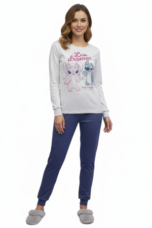 Pijamale dama - Pijama damă Disney Stitch DYD2707 set 2 piese din bumbac