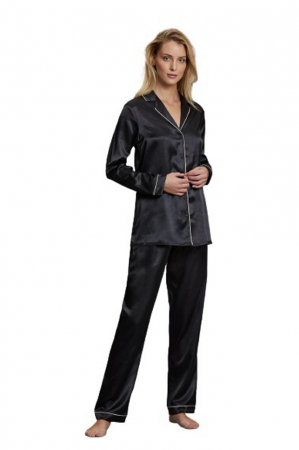 Pijamale dama - Pijamale dama din satin matasos Andra Lingerie Negru, L INTL