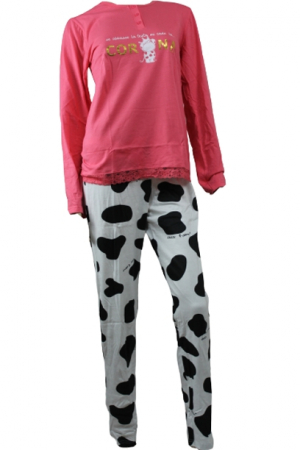 Super Reduceri -30%  Use code MEGA30 - Pijamale lungi dama,Crazy Farm Corona, Fucsia, Marime M