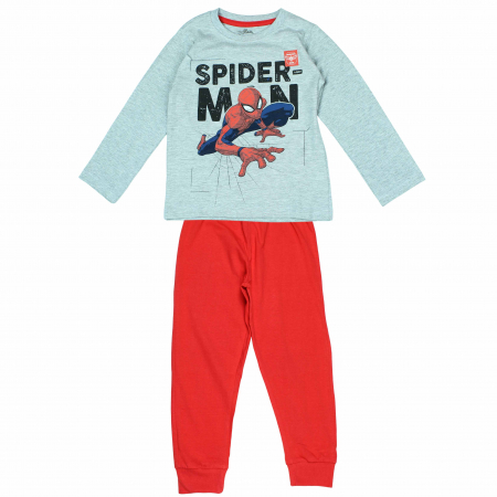 Pijamale copii - Pijamale lungi Spiderman,model 1219,Gri/Rosu, 128 cm, 8 ani