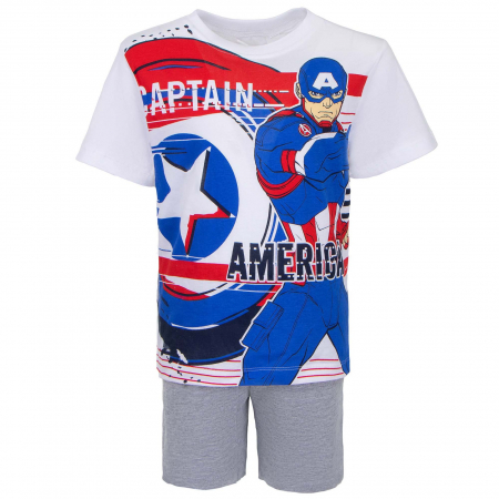 Pijamale copii - Pijamale scurte baieti, Avengers,Alb/Gri, 4 ani