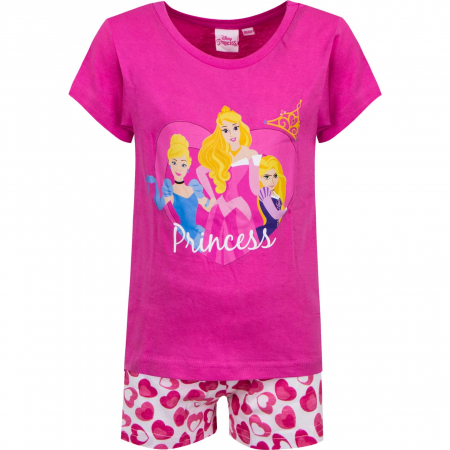 Pijamale copii - Pijamale scurte fete, Disney Princess ,Alb/fucsia, 2 ani