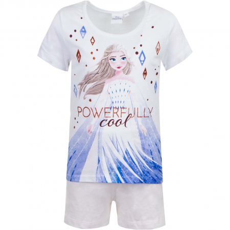 Pijamale copii - Pijamale scurte fete, Frozen powerfully cool,Alb 6 ani
