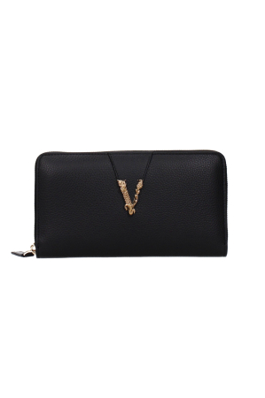 Accesorii - Portofel dama Versace F86333 negru din piele naturala cu logo V metalic