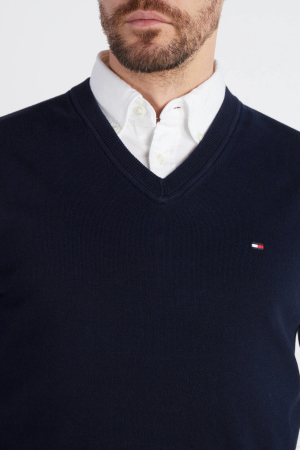 Pulover Tommy Hilfiger din amestec de bumbac organic cu decolteu in V [4]