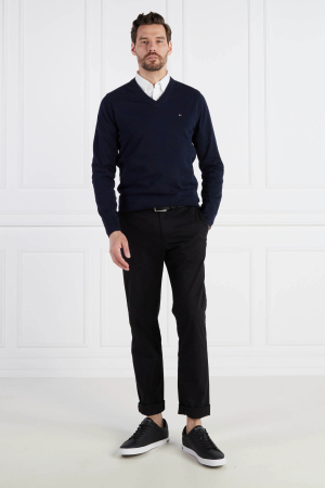 Pulover Tommy Hilfiger din amestec de bumbac organic cu decolteu in V [2]