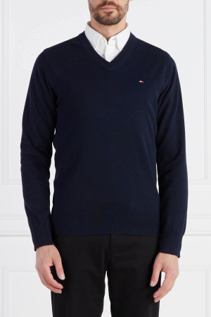 BARBATI - Pulover Tommy Hilfiger din amestec de bumbac organic cu decolteu in V