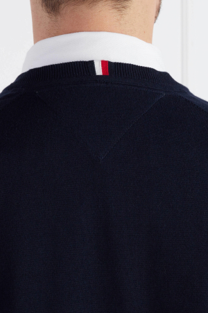 Pulover Tommy Hilfiger din amestec de bumbac organic cu decolteu in V [5]