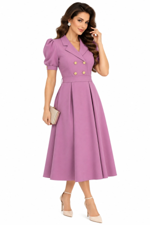 Rochie dama midi StarShinerS cu cordon in talie si nasturi decorativi [2]