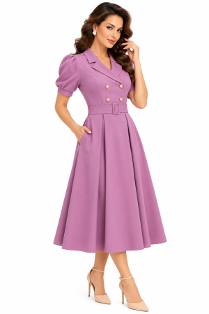 Rochii - Rochie dama midi StarShinerS cu cordon in talie si nasturi decorativi
